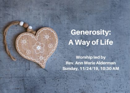 Photo of wooden heart ornament beside the words "Generosity: A Way of Life."